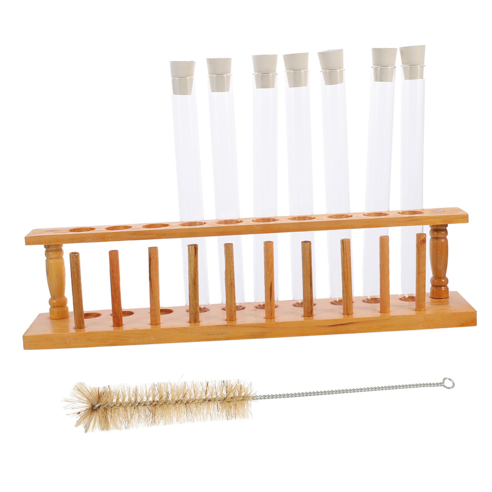 Zerodeko Reagenzgläser 12cm Satz mit Holzgestell 10 Glasröhrchen mit Stopfen Reinigungsbürste für Schule und Labor