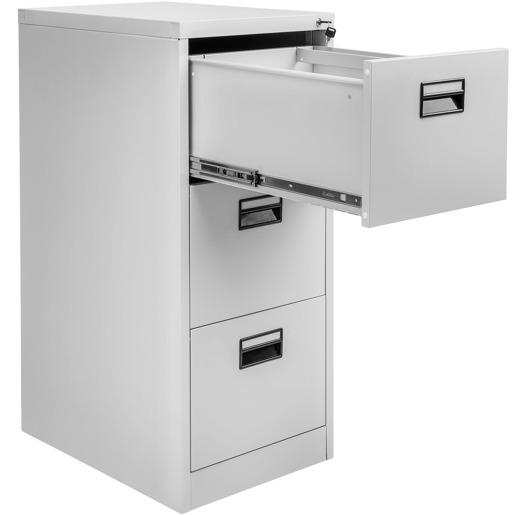 TecTake® Armario Archivador Metálico, 3 Cajonera Oficina, DIN A4, Bloqueable, Incluye 2 Llaves, Dispositivo de Inserción, Cajones con Rieles, Armario Bajo, Muebles Oficina - 102,8x62,4x46cm Gris