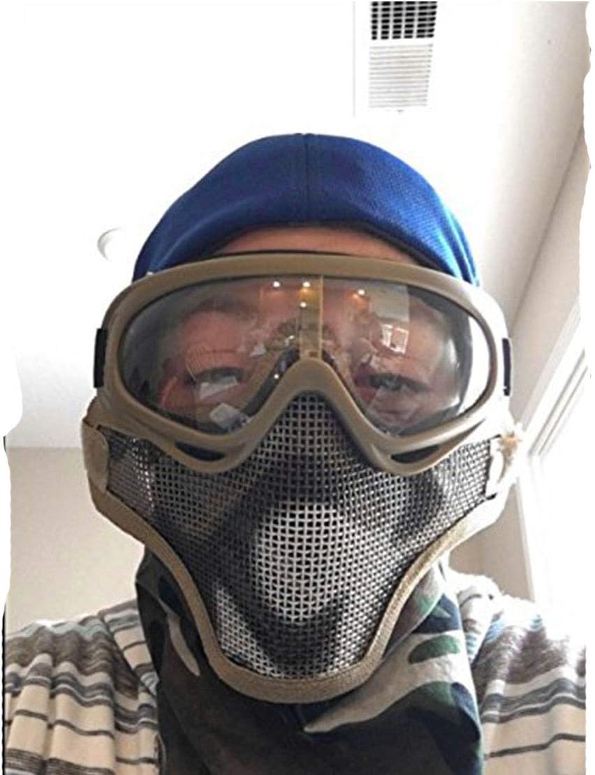 Outgeek Airsoft Half Face Mask Steel Mesh and Goggles Set for Halloween and Xmas (Khaki Set) 1 : Sports & Outdoors