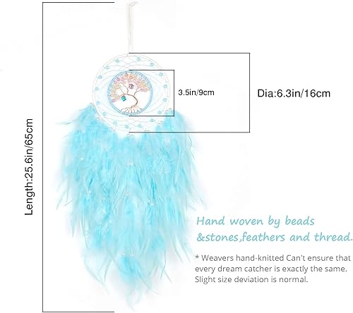 Miniatura 2 de Atrapasueños de árbol de la vida azul cian de ensueño con piedra de cristal curativo hecha a mano, atrapasueños, decoración para colgar en la pared