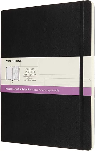 Moleskine, Classic Notebook, Blank and Lined Pages, Soft Cover and Elastic Closure, XL Format 19X25 cm, Black Colour, 192 Pages