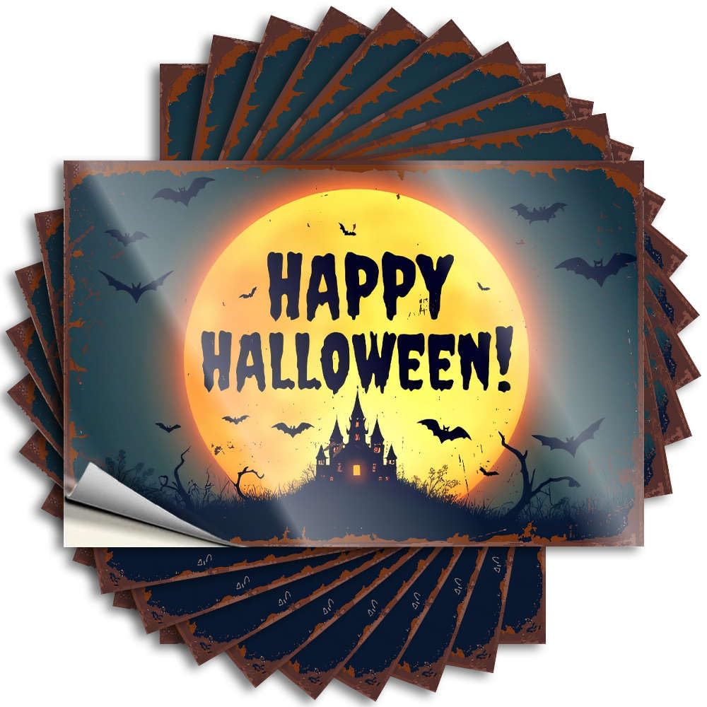 Patio Decor, Saying Dart Tumbler Happy Halloween! | Optical Illusion Waterproof Vinyl Stickers(12X18CM)