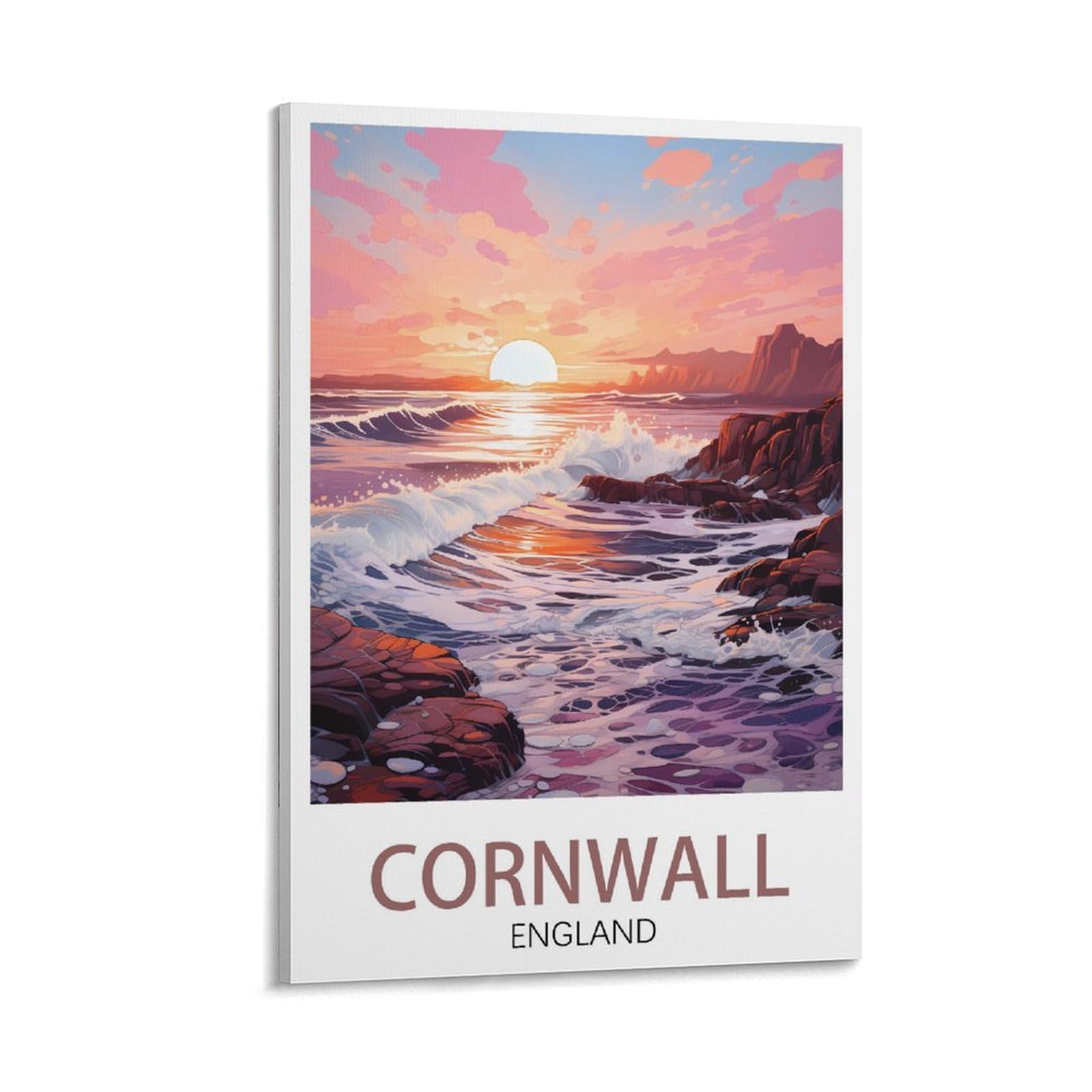 Puplum Frame-Style Cornwall England Sunset Vintage Travel Poster Landscape 16X24inch(40X60cm) Canvas Wall Art Posters For Living Room Decor Paintings For Home Decor