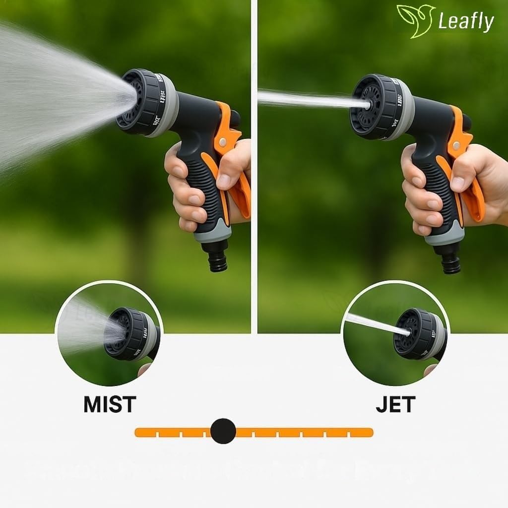 Leafly Garden Hose Nozzle Heavy Duty Hose Spray Gun 8 Way High Pressure Hand Sprayer Spray Nozzle for Watering Lawn Car Washing Pet Bathing Sidewalk Cleaning (8STAR)