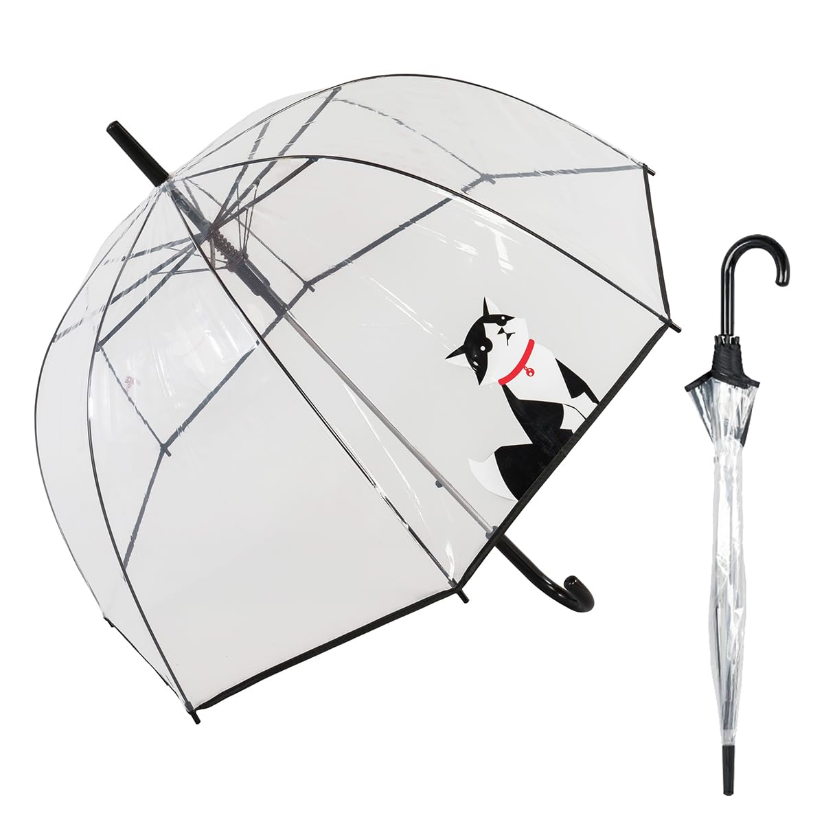 Le Monde du Parapluie - Automatic transparent bell umbrella - anti-wind - 8 fiberglass ribs - solid - Small cat