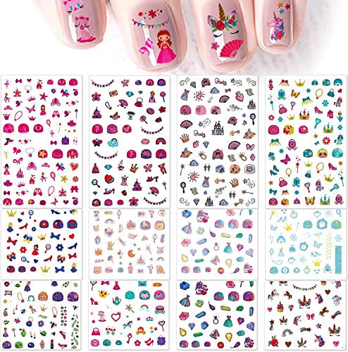 12 Feuilles Autocollants Nail Art Princesse Enfants pour Filles, Auto-adhésifs 700+ Motifs Princesse Ongle Wraps Décalcomanies pour Décoration Ongle Acrylique Faveurs de Fête Anniversaire Cover
