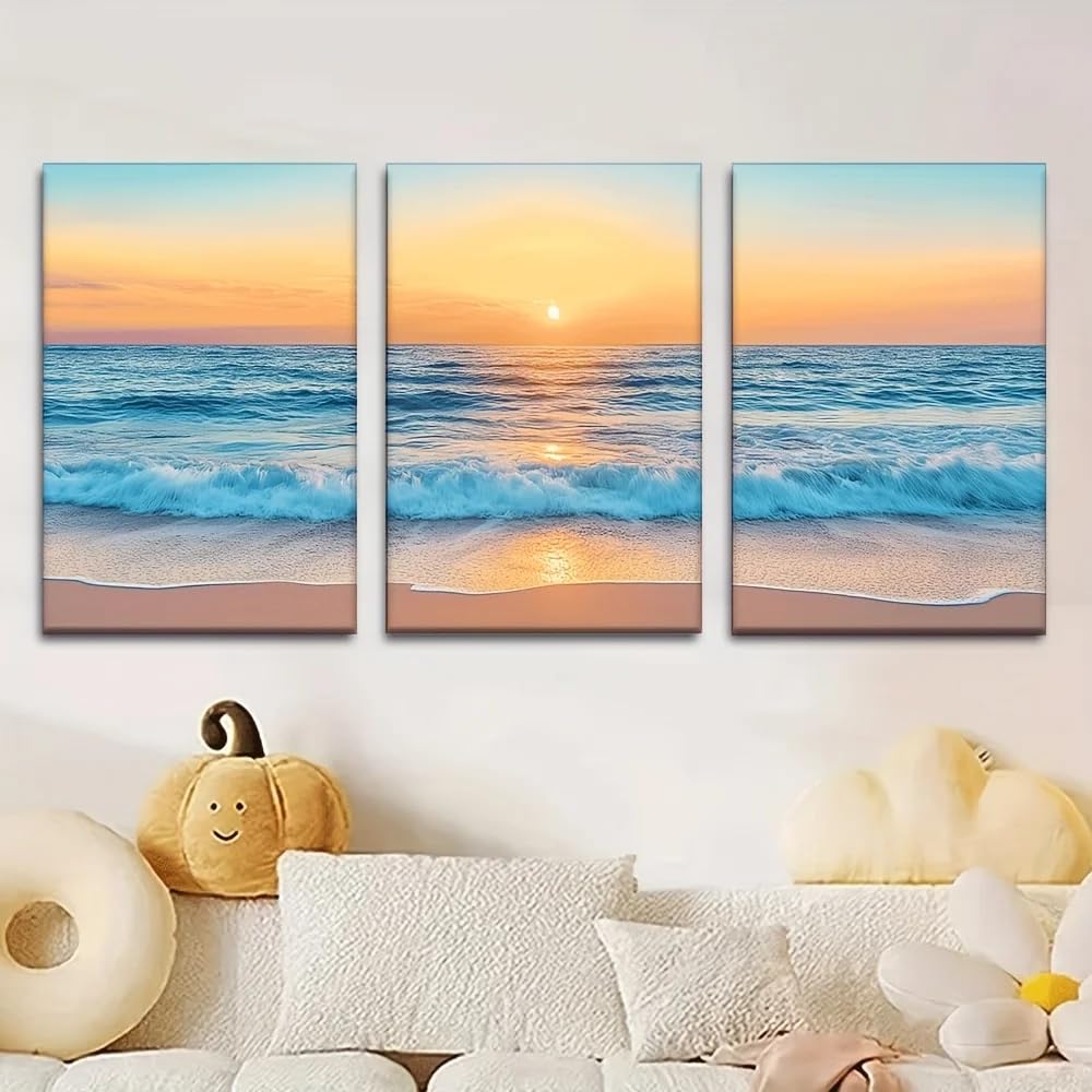 LTjiajuypd Leinwandbild „Wunderschöne Sonnenaufgangslandschaft am Meer“, Künstlerzimmer, Bibliothek, Büro, Café, Schlafzimmer (60 x 90 cm – 3-teilig)