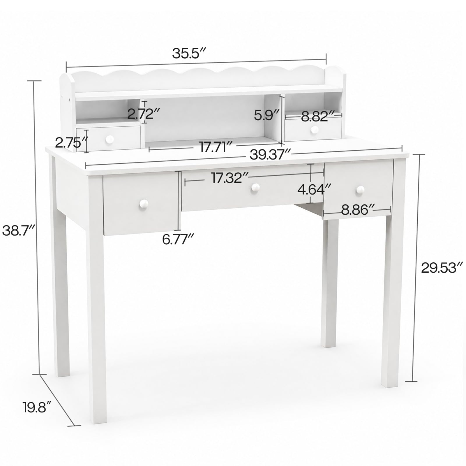 FUNKOCO Writing Desk with Hutch 40 Small White Desk for Girls 5 Drawers | Modern Student Desk for Study Teen Desk for Bedroom Home Office Ideal for Gift product thumbnail 4