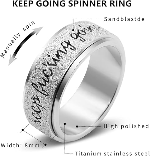 Miniatura 62 de Titanium Stainless Steel Anxiety Ring for Women Men Fidget Spinner Ring, Size 6-12, Width 6MM, 5-Color: Rose Gold-Rainbow-Silver-Black-Blue