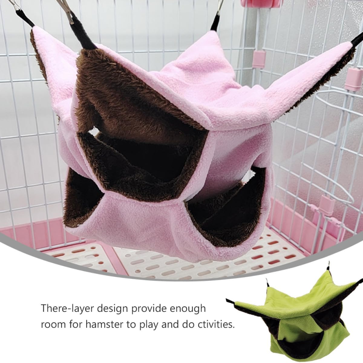 Plush Small Pet Bed Hammock, Triple-Layer Suspensible Hamster 30x30cm, Soft Warm Cage Accessory for Hamsters, Gerbils, and Small Animals (Blue, Green, Pink Set of 3)