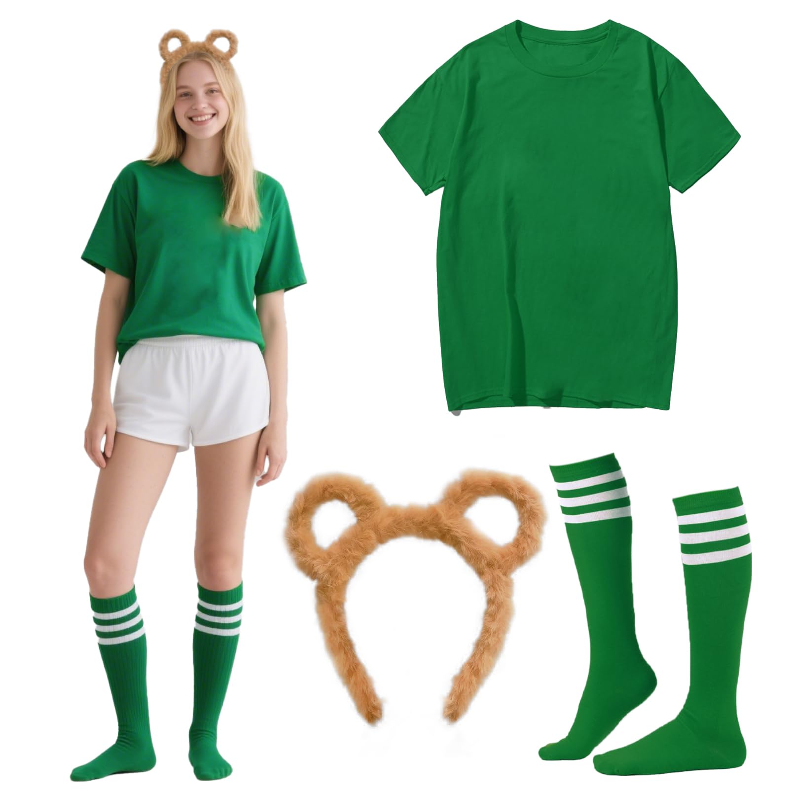 Werownsgso 3PCS Chipmunks Costumes Set including Chipmunk Headband T-Shirt Soccer Socks Chipmunks Fancy Dress Cute Animal Dress Up Set Suitable For Halloween Carnival Role Playing Party (L)
