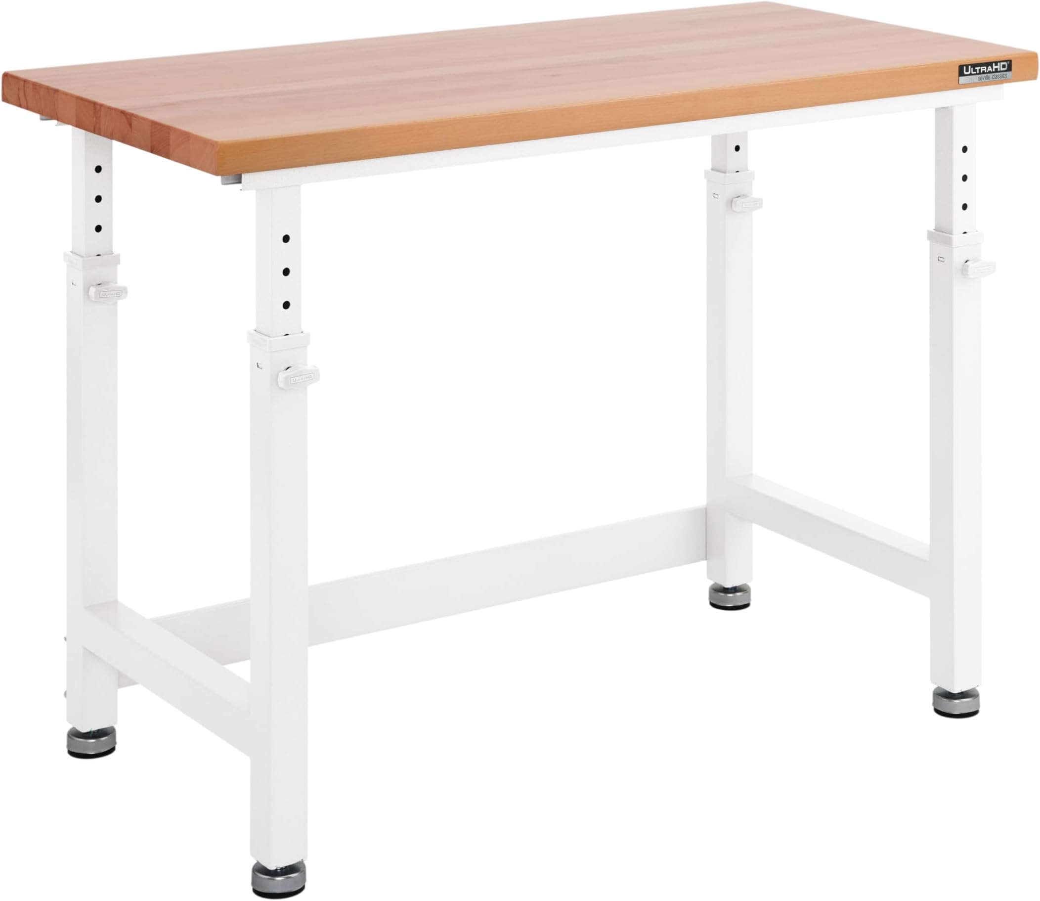 Seville Classics UltraHD Heavy Duty Workbench Table w/Solid Wood Top, 1000 lbs. Weight Capacity Workstation for Garage, Warehouse, Workshop, White, 48" W x 24" D x 28.5" to 42" H Desktop