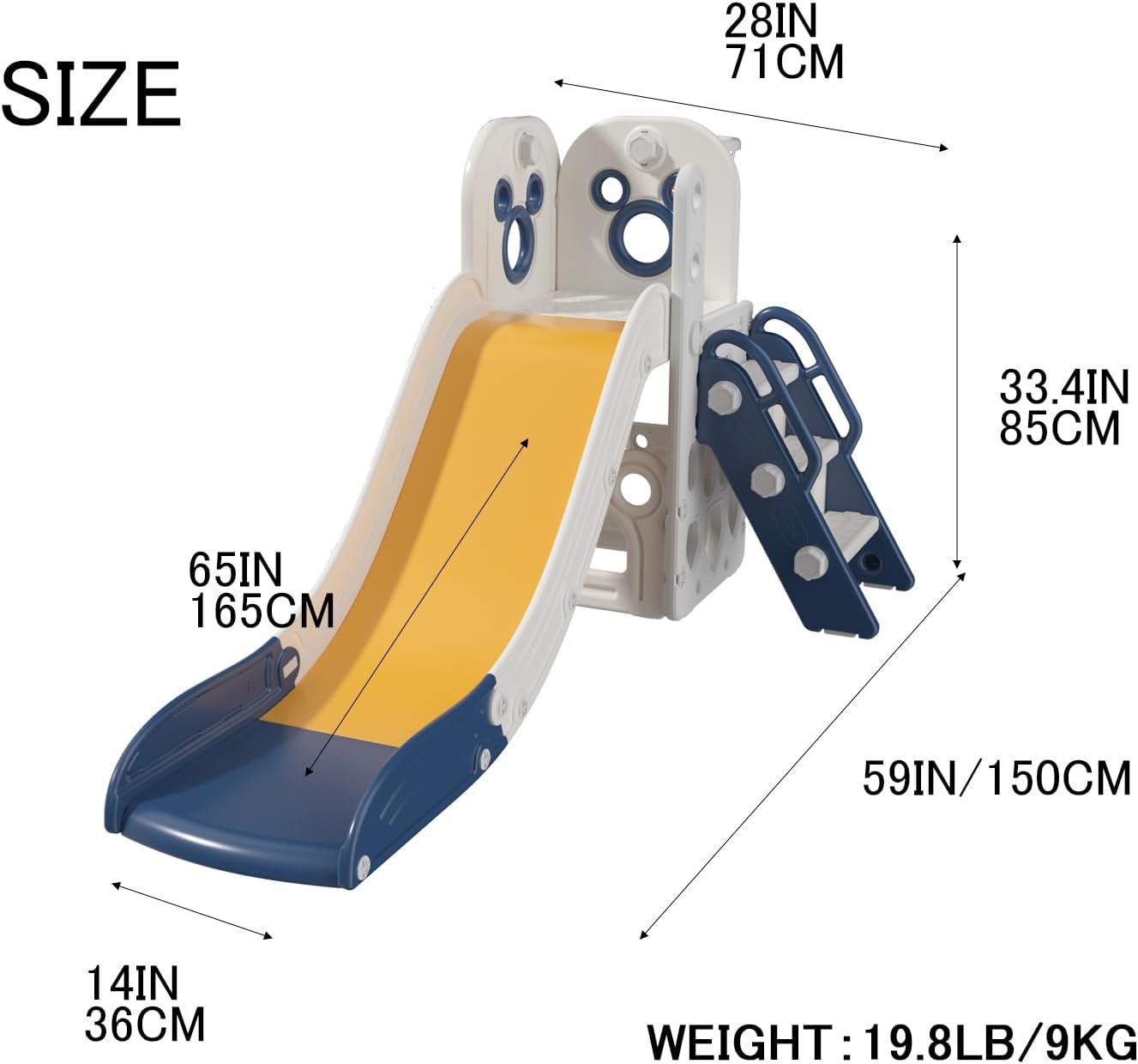 Toddler Slide L-Shaped, 5 in 1 Kids Slide Climber for Toddler, with Ball & Hoop, Indoor Outdoor Baby Playset, Anti-Slip, 65IN/165CM,Toy Storage, Ideal for Boys Girls Birthday