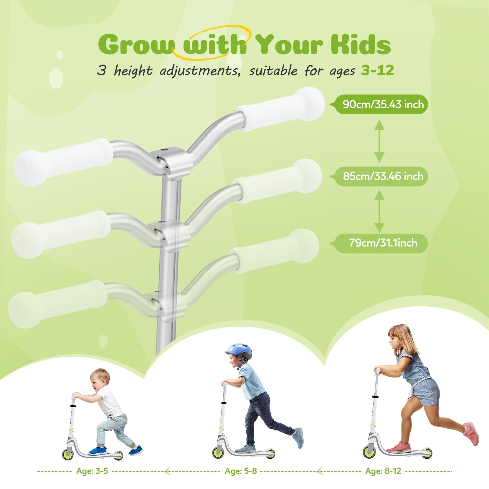 Scooter for Kids Ages 3-12 TONBUX 2 Wheel Kids Scooter with Light Up Wheels & Stem & Deck, 3 Adjustable Height Handle - Image 8