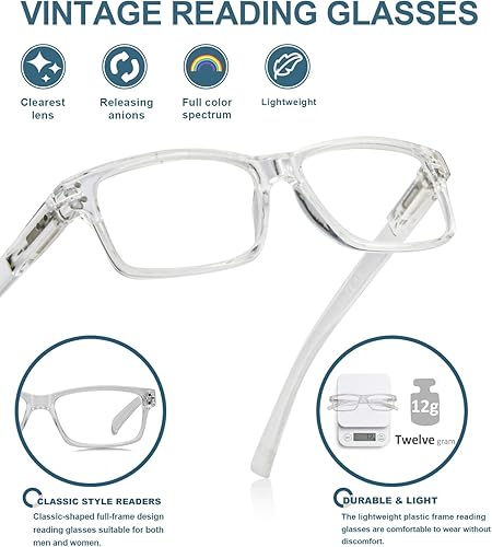 Miniatura 4 de BLUELESS Gafas de lectura vintage hombres mujeres (transparente,+2.00)