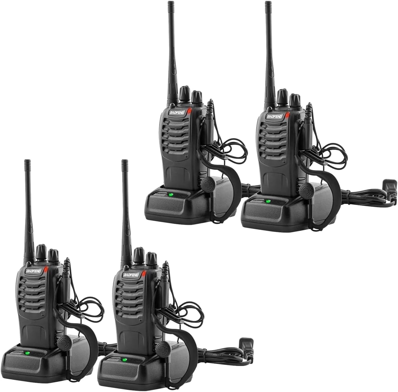 BAOFENG Walkie Talkies Long Range for Adults with Earpieces,16 Channel Walky Talky Rechargeable Handheld Two Way Radios with Flashlight Li-ion Battery and Charger 4 Pack