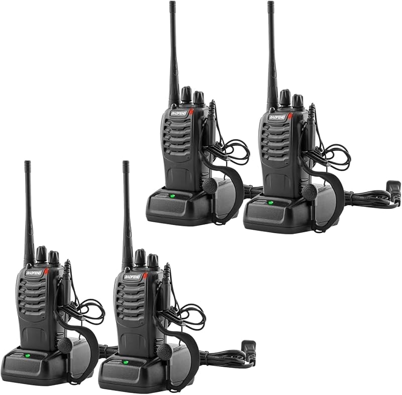 BAOFENG Walkie Talkies Long Range for Adults with Earpieces,16 Channel Walky Talky Rechargeable Handheld Two Way Radios with Flashlight Li-ion Battery and Charger 4 Pack