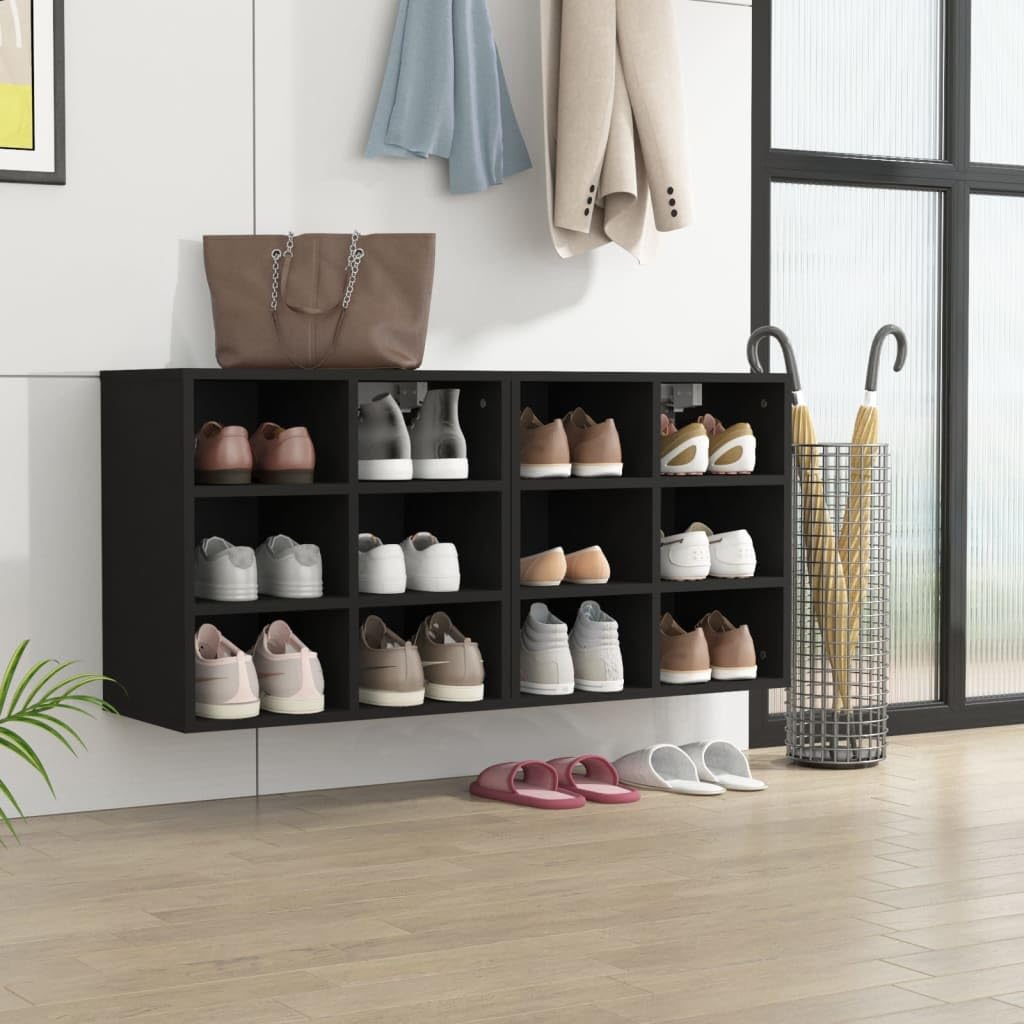 Meuble à chaussures compact et casier de rangement noir modulable