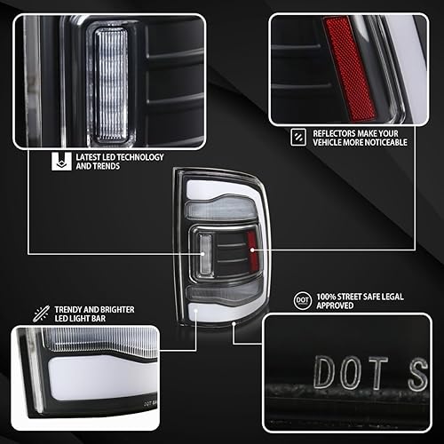 Miniatura 3 de AUTOZENSATION Compatible con Dodge Ram 1500 2500 3500 negro 2009-2018 con barra de tira LED