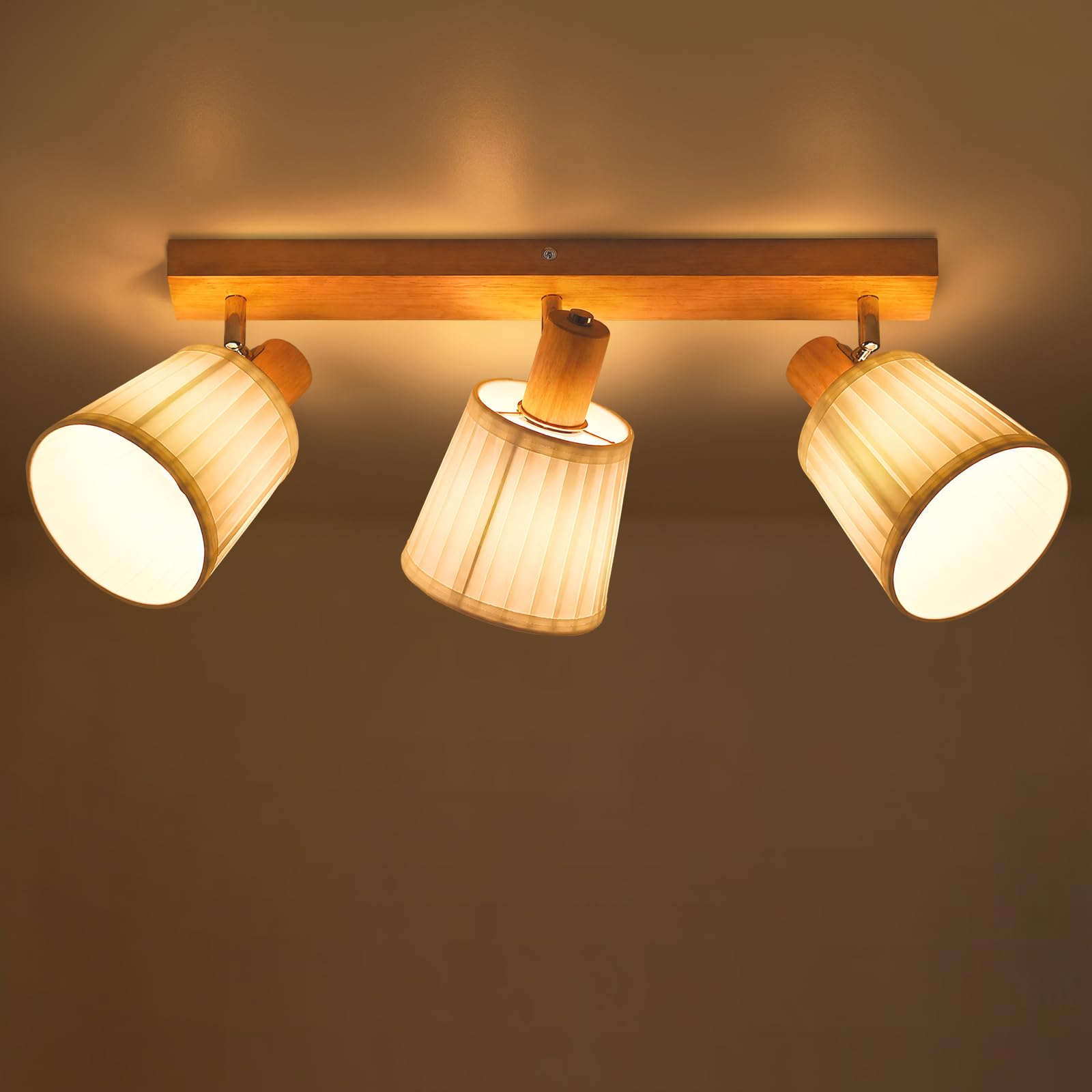 Glitzerlife Plafonnier Bois Spot De Plafond 3 Spots Vintage E14