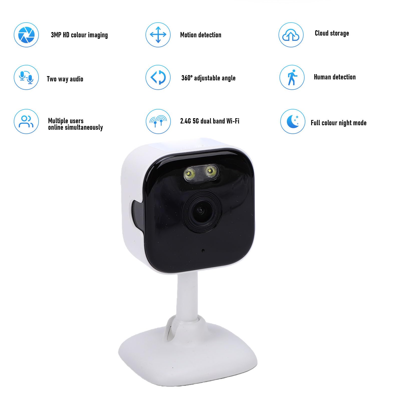 Zunate Wewnętrzna Kamera Bezpieczeństwa 2K HD, Kamera WiFi 3MP z Dwuzakresowym 2.4G 5G PIR Detekcja Ruchu AI Śledzenie Człow