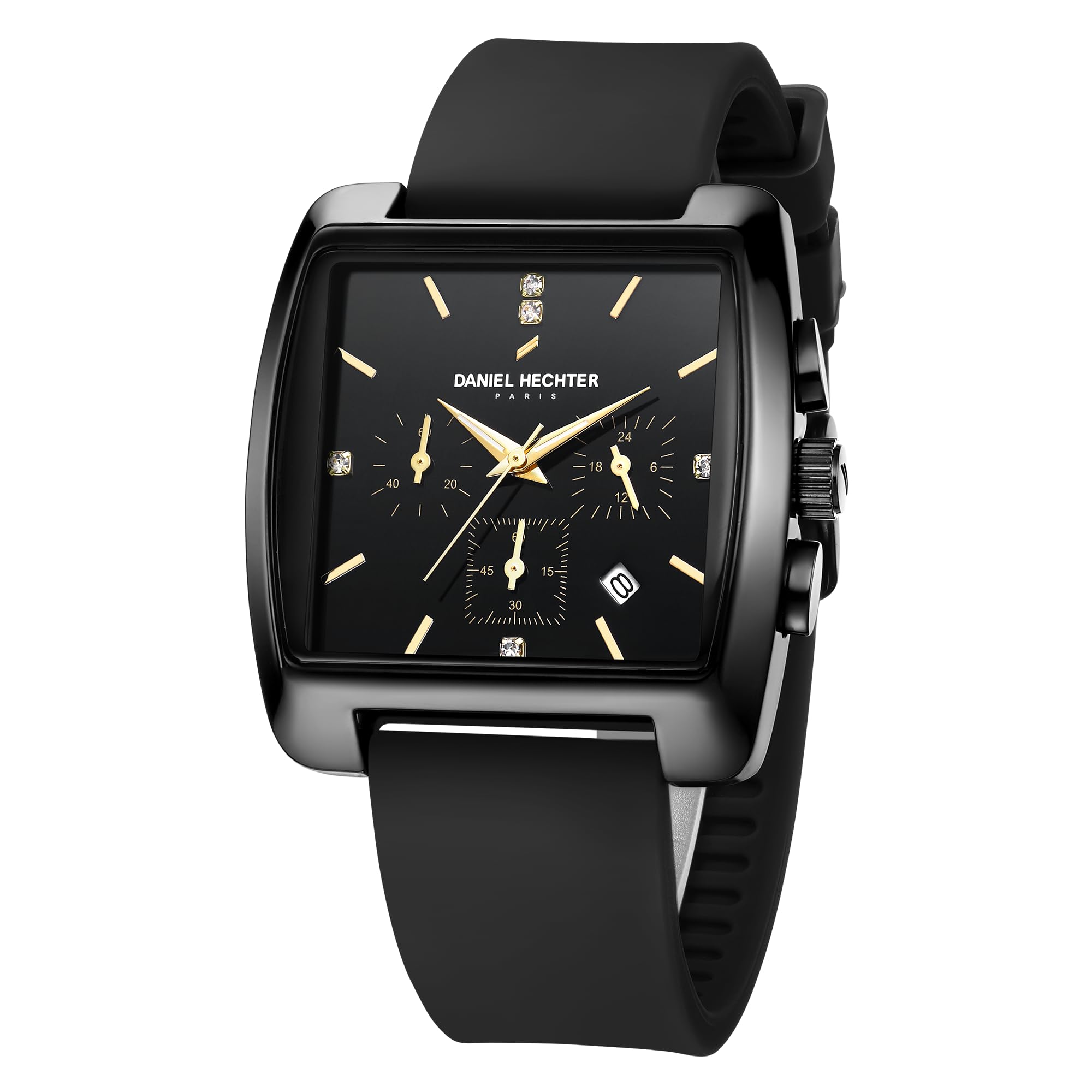 Paris Alma Collection Watch for Men Premium Chronograph Watch Black Square Dial Silicone Strap, Multi-Function, Date Display Luxury-image-28