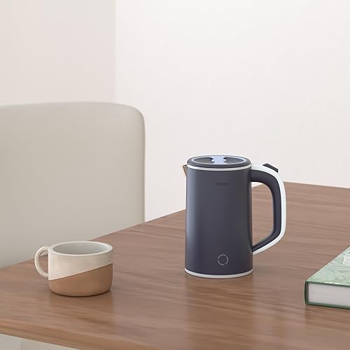 Miniatura 2 de Sekaer Pequeña tetera eléctrica de acero inoxidable de 0.8 L, portátil, para viaje, hervidor de agua caliente, mini tetera eléctrica con apagado