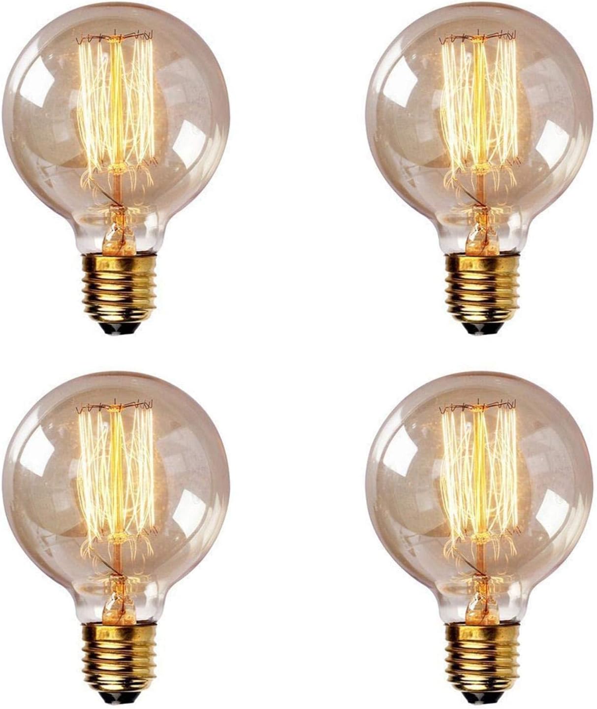 Large Decorative Light Bulb G80 220V 40W Edison Round Light Bulb E27 Retro Bulb for Living Room Restaurant Study Bedroom Balcony Pack of 4-Straight Line Style