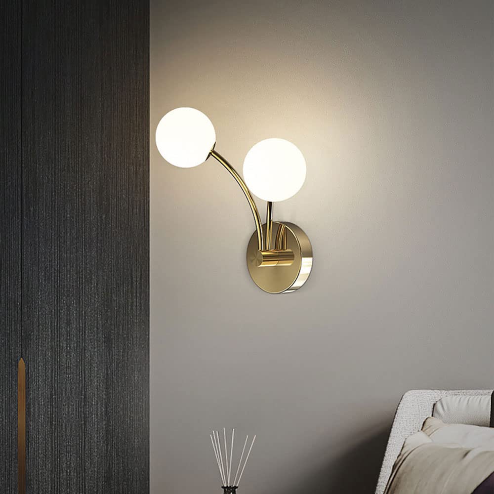 Lampa ścienna, 2 światła kinkiet miedziany lampa ścienna ze szklanym kloszem kuli, wewnętrzna miedziana lampa do montażu na ścianie, lampy ścienne G9 do salonu sypialni przy łóżku