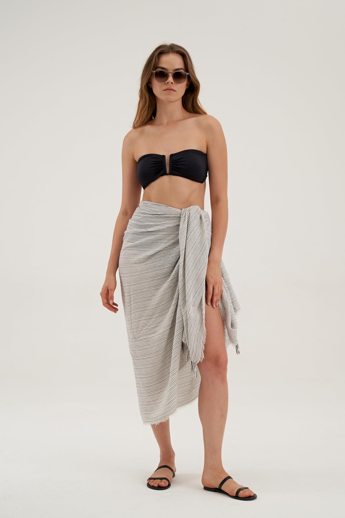 Gottex Beach Life - Falda envolvente para mujer con dobladillo con flecos, color negro y marfil