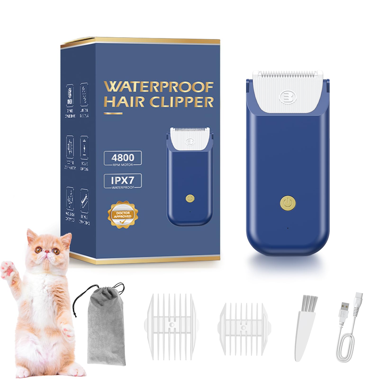 Electric Mini Cat Grooming Kit, Rechargeable Type C Pet Cat Clipper for Matted Fur Cordless, Lightweight Pet Shavers for Kitty/Puppy/Rabbits/Small Pets
