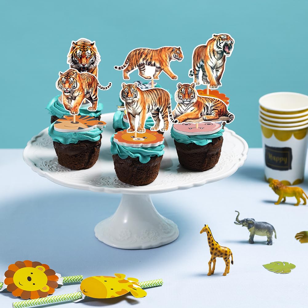 24PCS Tiger Cupcake Toppers, Realistic Wild Animal Cake Picks for Jungle Safari Parties Tiger-Themed Birthdays - Image 4