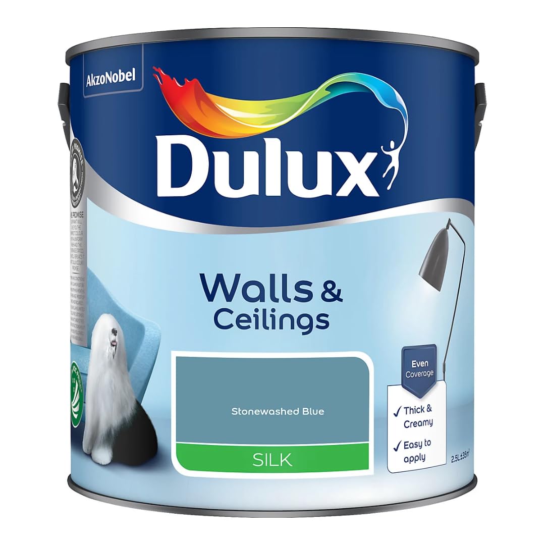 Stonewashed Blue Walls & Ceilings Silk Emulsion Paint 2.5 L – Smooth Washable Silk Finish, Quick Dry, Low-VOC, Easy Application for Interior Walls & Ceilings