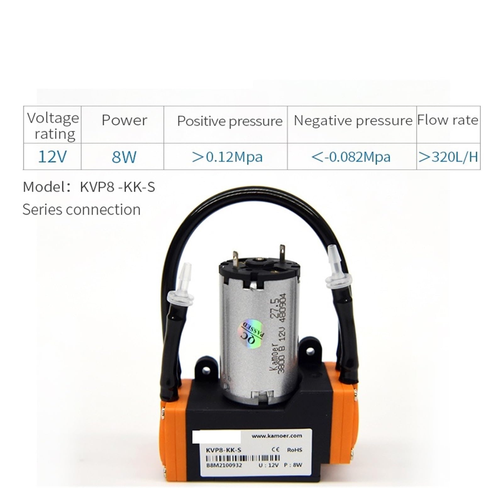 Mikroelektryczna membranowa minipompa powietrzna/próżniowa z silnikiem szczotkowym i podwójną głowicą(KK-S)