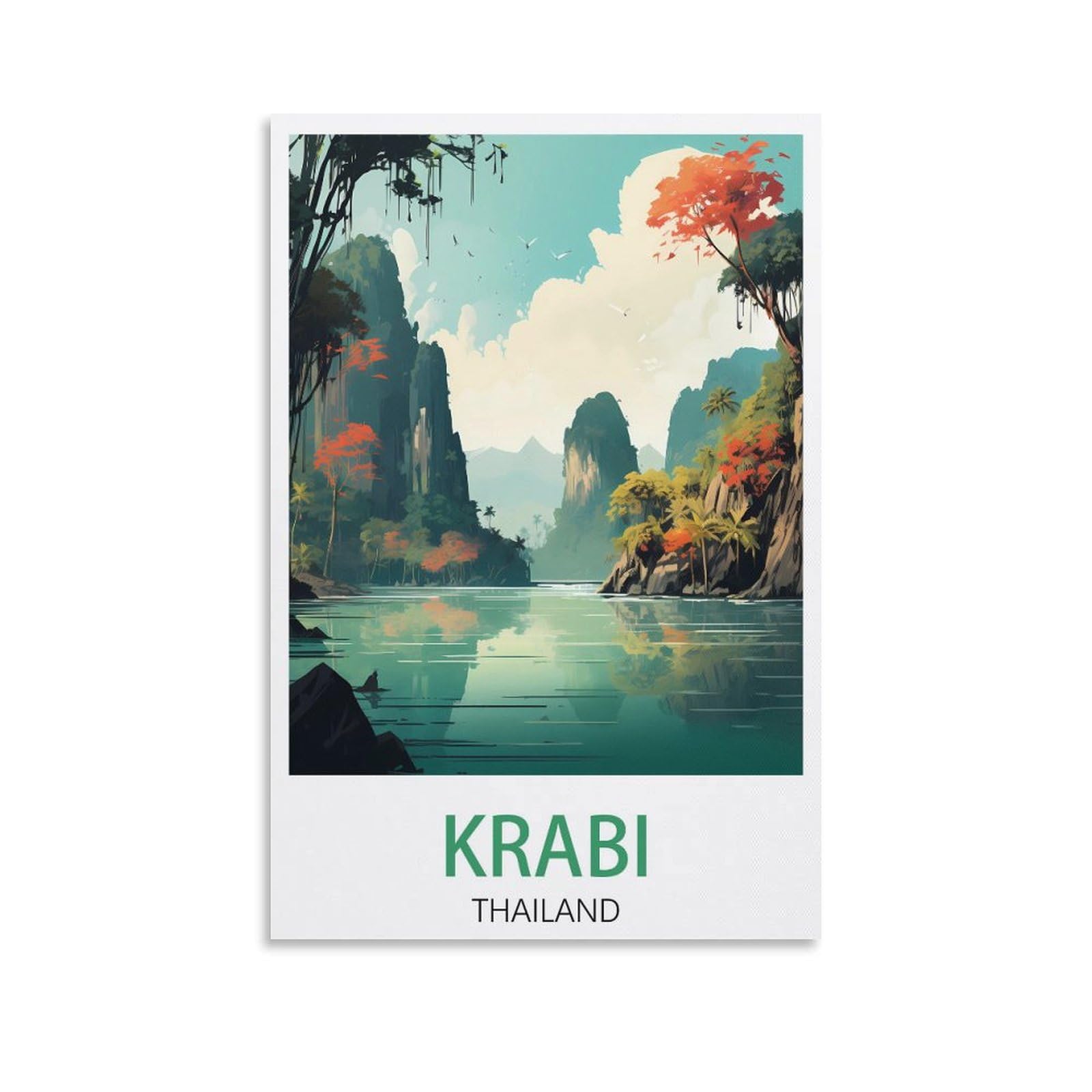 Lhjoiun Unframe-Style Krabi Thailand Vintage Travel Posters Coast 12X18inch(30X45cm) Art Canvas Print For Living Room Bedroom Home Decoration Modern Art