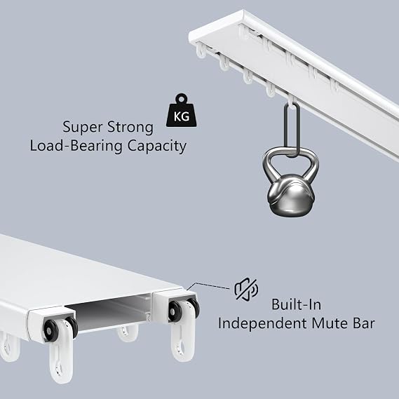 Double Curtain Track, Ceiling Mounted Aluminum Track Curtain Rail with Silent Rollers for Room Divider Curtains Bedroom Living Room Closet Sliding Door Hospital Hotel Custom Size