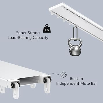 Double Curtain Track, Ceiling Mounted Aluminum Track Curtain Rail with Silent Rollers for Room Divider Curtains Bedroom Living Room Closet Sliding Door Hospital Hotel Custom Size
