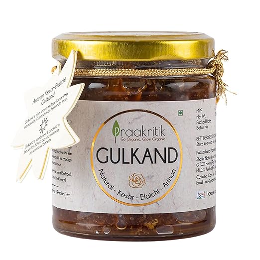 Praakritik Gulkand Natural - Kesar - Elaichi - Artisan Flavour, Organic, Pure Vegetarian, Rich in Calcium and Antioxidants, 250 Grams