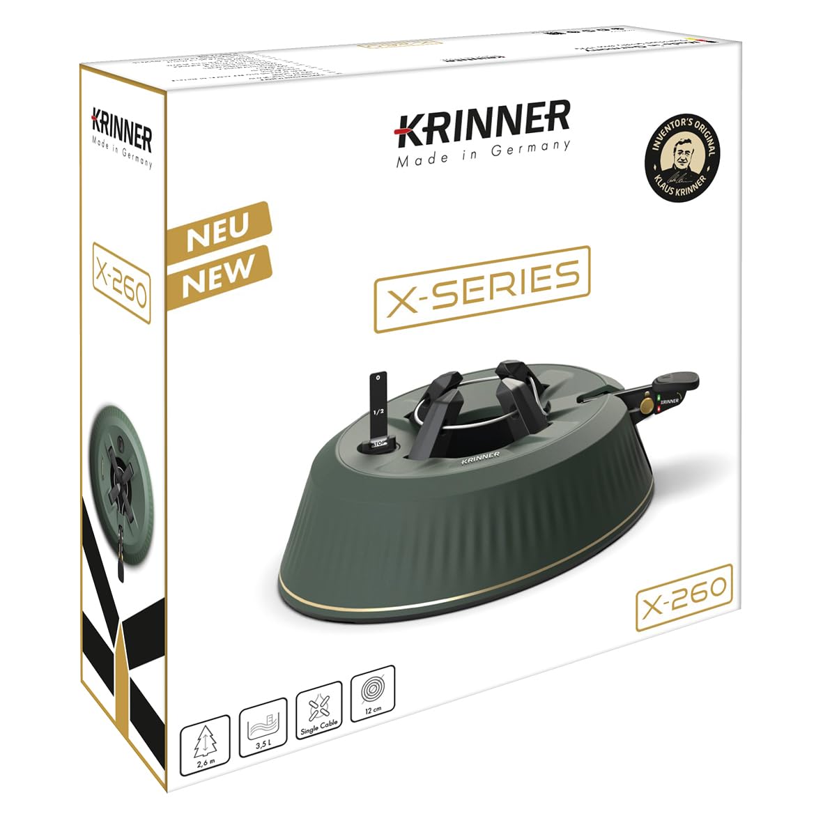 KRINNER® X-Series Christbaumständer X-260 Weihnachtsbaumständer NEU inkl. Fußpedal und 3,5 Liter Wassertank für Baumhöhe bis 2,6m Made IN Germany 94325