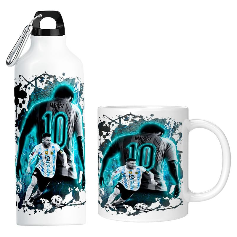 Official Messi Merchandise: 600Ml Aluminum Bottle with 350Ml Ceramic Mug Gift for Football Fans