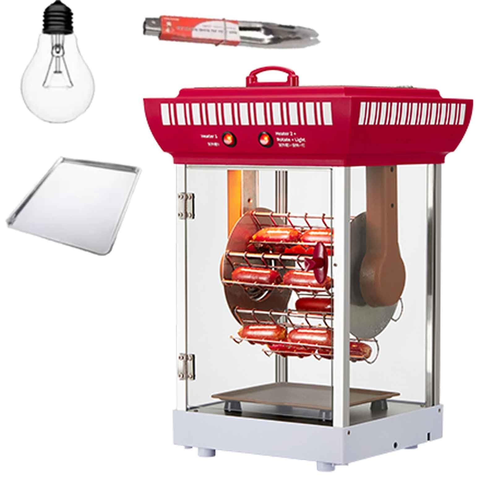 Máquina Comercial for Hacer Perritos Calientes, Parrilla giratoria de 360° for Salchichas, Parrilla automática for Perritos Calientes de 600 W con Bandeja de Aceite, for Uso Comercial y Familiar.