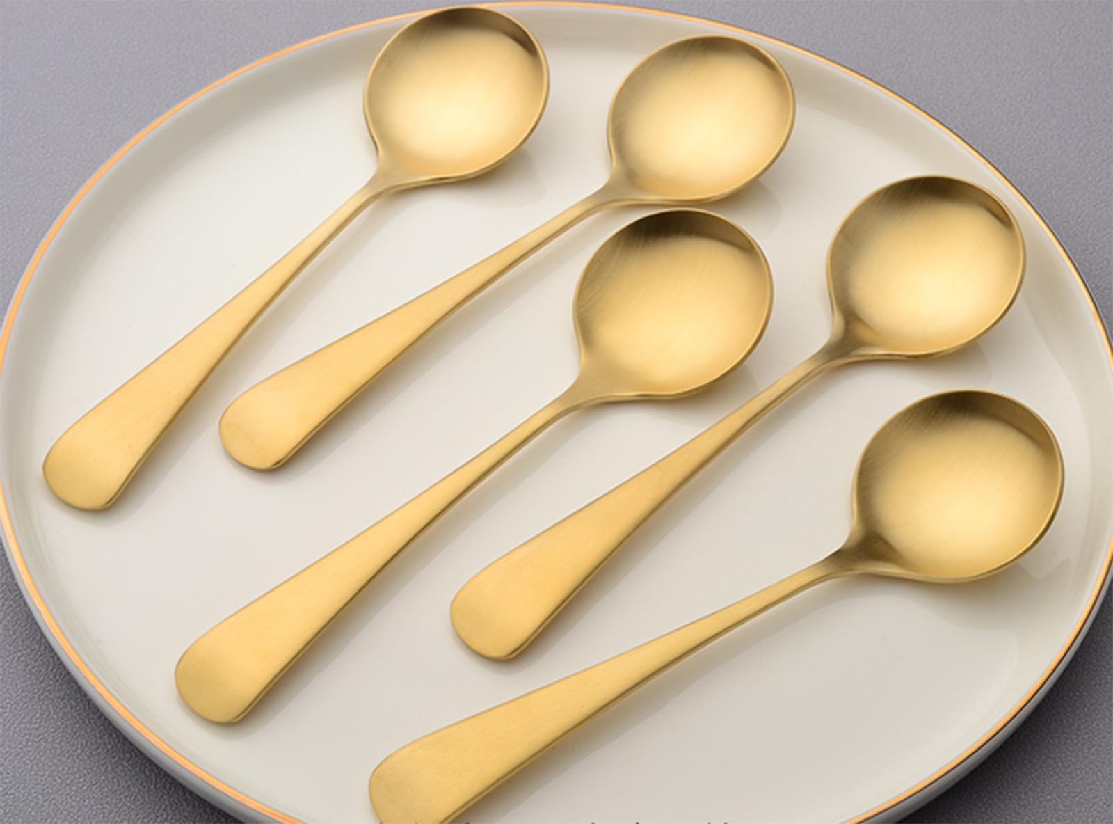 Cuillère à soupe 100 % cuivre pur, 16 cm en laiton givré artificiellement forgé, convient pour les repas à la maison, les restaurants, les desserts, les gâteaux, la crème glacée (5)