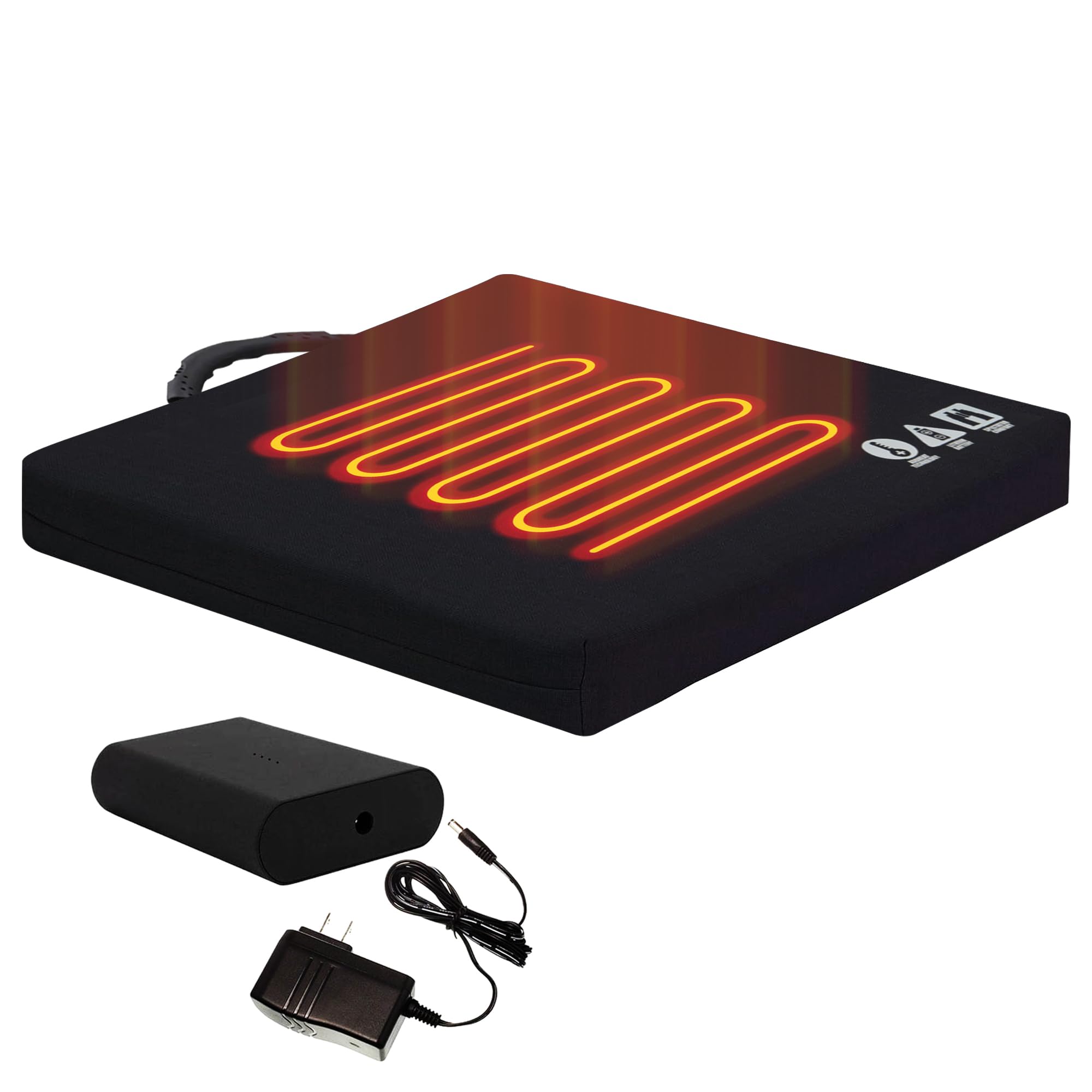 Bench Warmer Portable Battery Heated Stadium Seat Cushion. with Rechargeable Power Pack Included. Rugged Cordura Fabric, Black