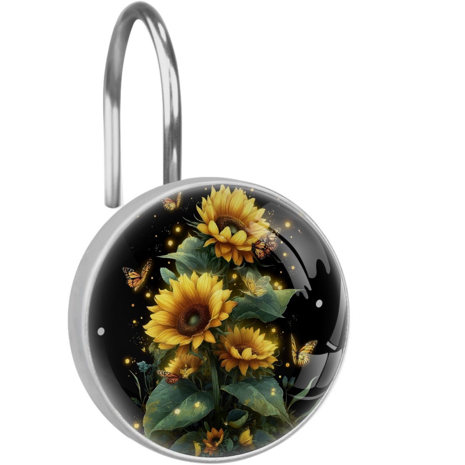 VAPOKF Shower Curtain Hooks, Sunflowers Rust Proof Decorative Shower Curtain Rings, Modern Farmhouse Designer Shower Curtain Hangers for Bathroom, 12Pcs