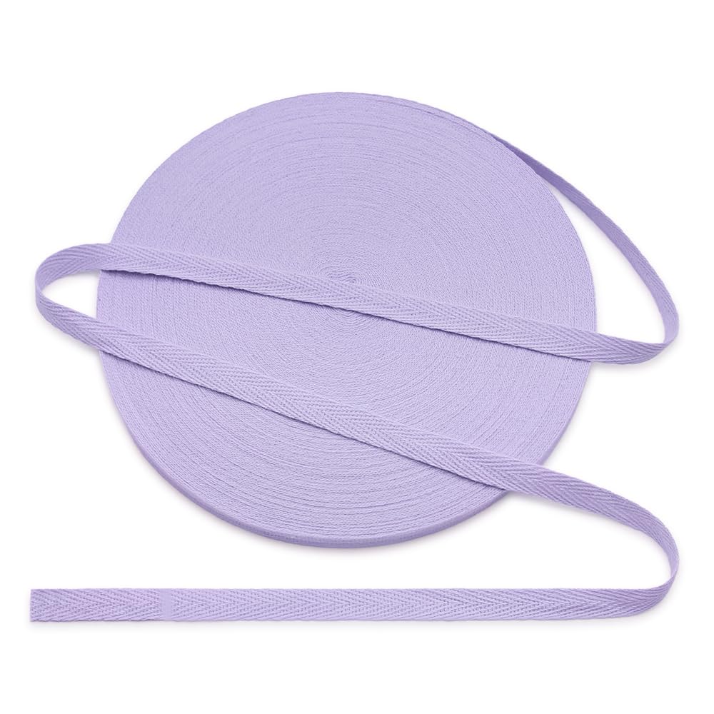Jamsinmu Cotton Bias Binding Tape 10 mm, Herringbone Tape Cotton Tape with Herringbone Pattern, Cotton Strap Tape 10 mm, Cotton Ribbon 1 cm, Light Purple C501, 45 Yards
