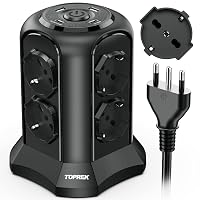 TOPREK Multipresa Verticale con 8 Prese Universali ITA 10/16A e Schuko e 2 Tipo C e 2 Tipo A(USB)