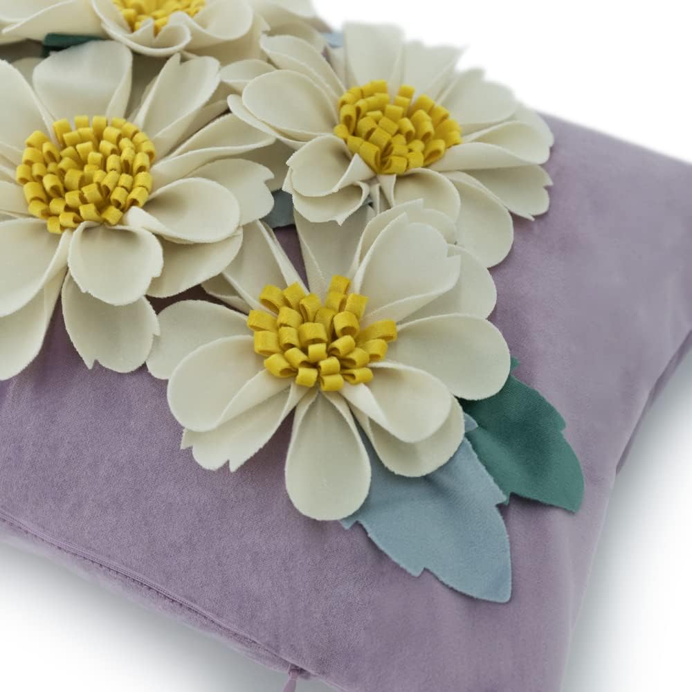 KINGROSE Decorative 3D Flower Throw Pillow Cover Soft Velvet Cushion Cover Home Decor Pillow Case for Bed Sofa Couch Living Room 12 x 20 Inches Purple