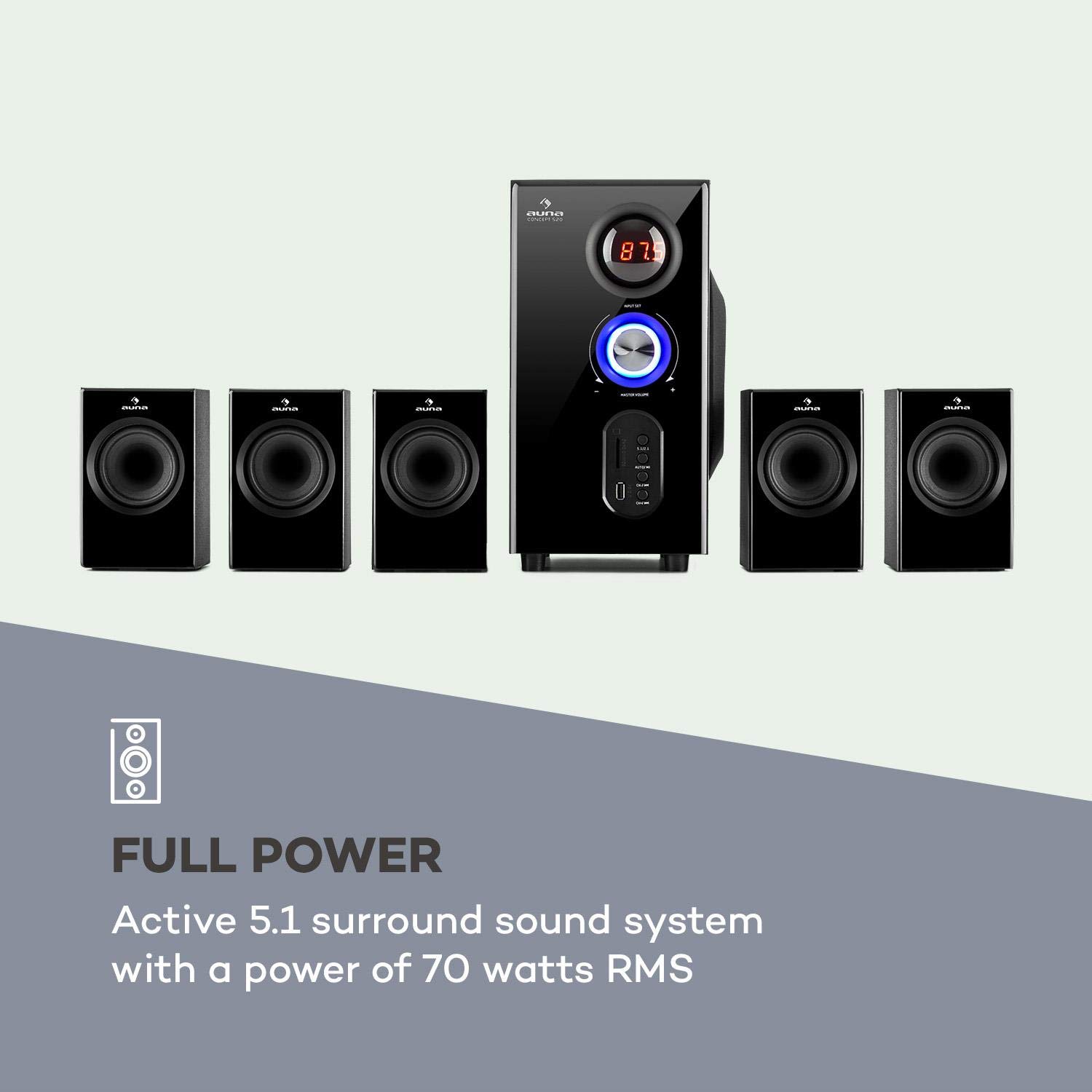 Buy auna Concept 5.1 Surround Sound System, OneSide Subwoofer, Home