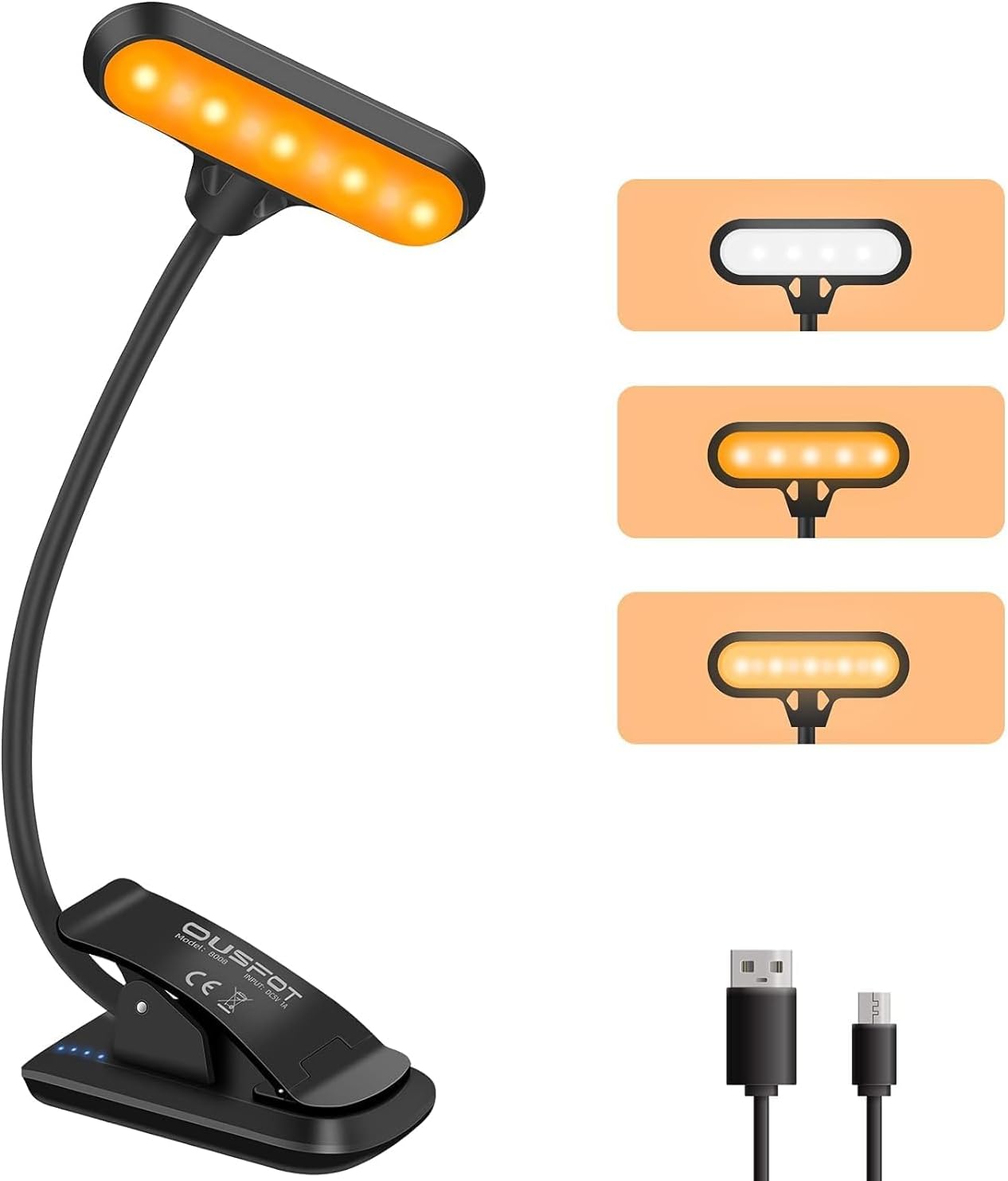 Lampada da lettura ricaricabile per i libri a letto, lampada a LED a clip superluminosa con 3 colori e oscuramento continuo | Leroy Merlin