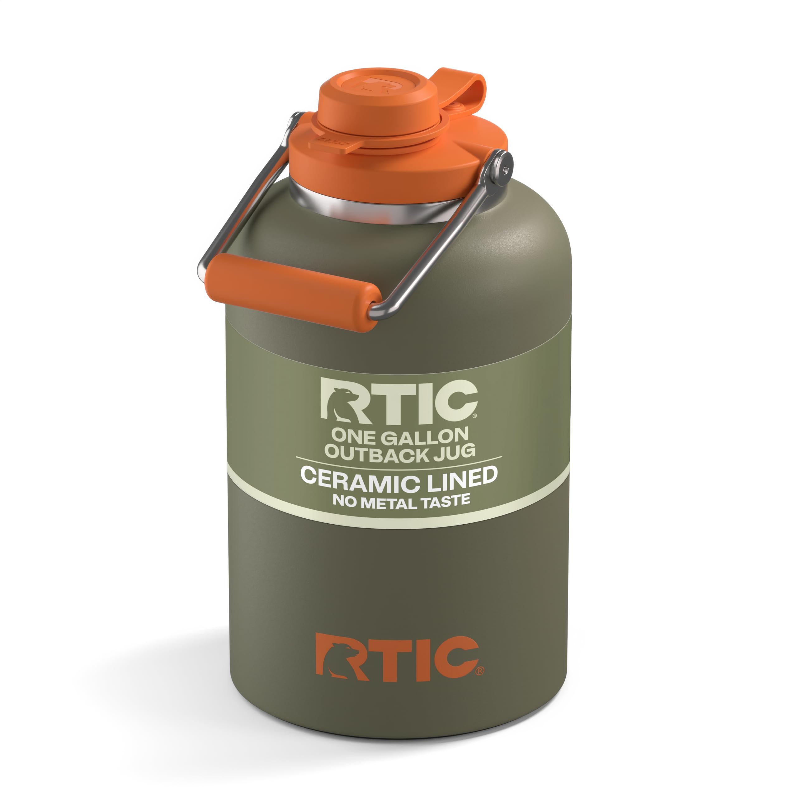 RTIC 1 Gallon Outback Jug, Stainless Steel, Ceramic Lined Insulated Water Bottle with Lid and Handle